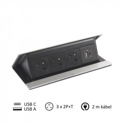 pop-up zásuvka do stola 3x230V + USB nabíjačka